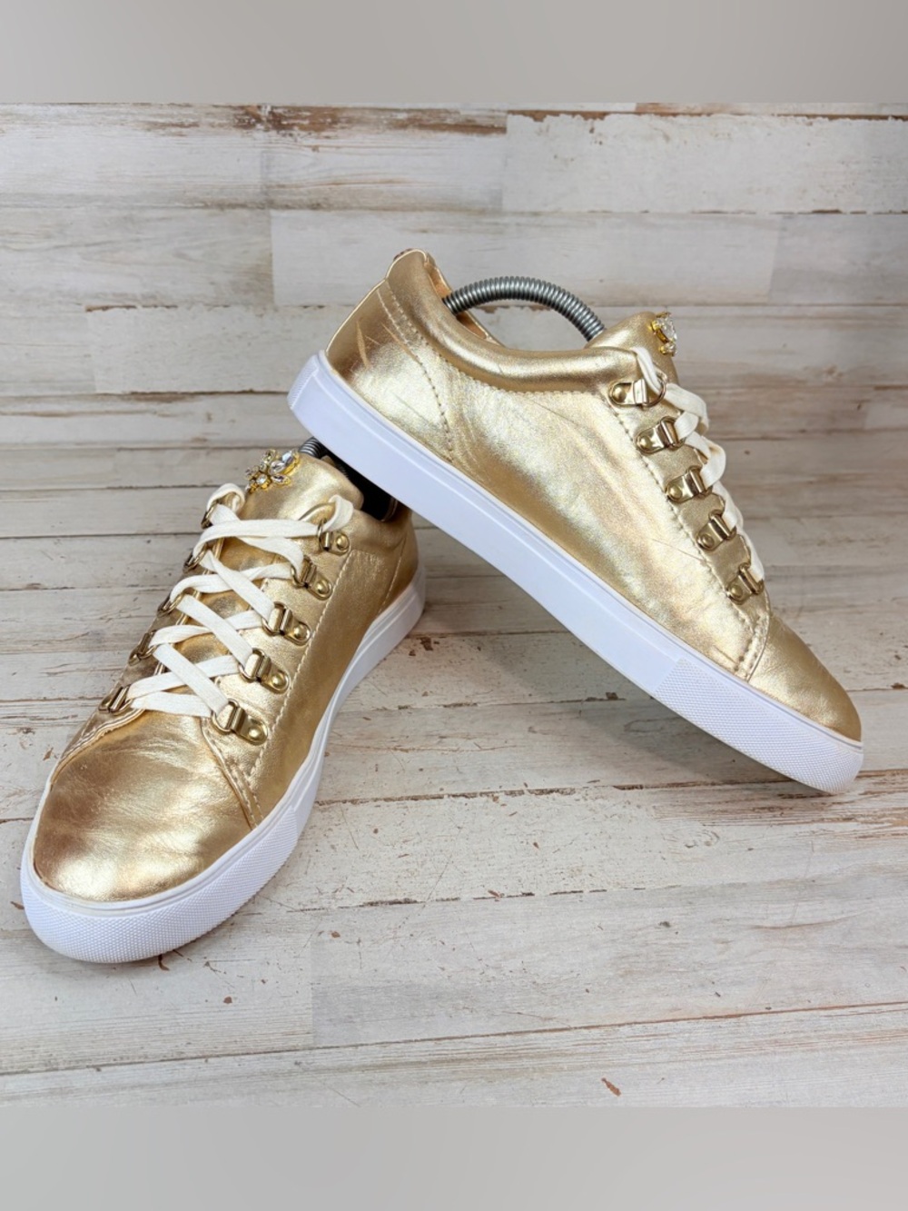 Lilly Pulitzer Hallie Casual Leather Sneakers Women’s 9.5 Metallic Gold White - Picture 5 of 12